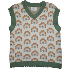 ZARA Kids Retro Floral Knit Sweater Vest Size 13-14 (164 cm) Green Orange Y2K